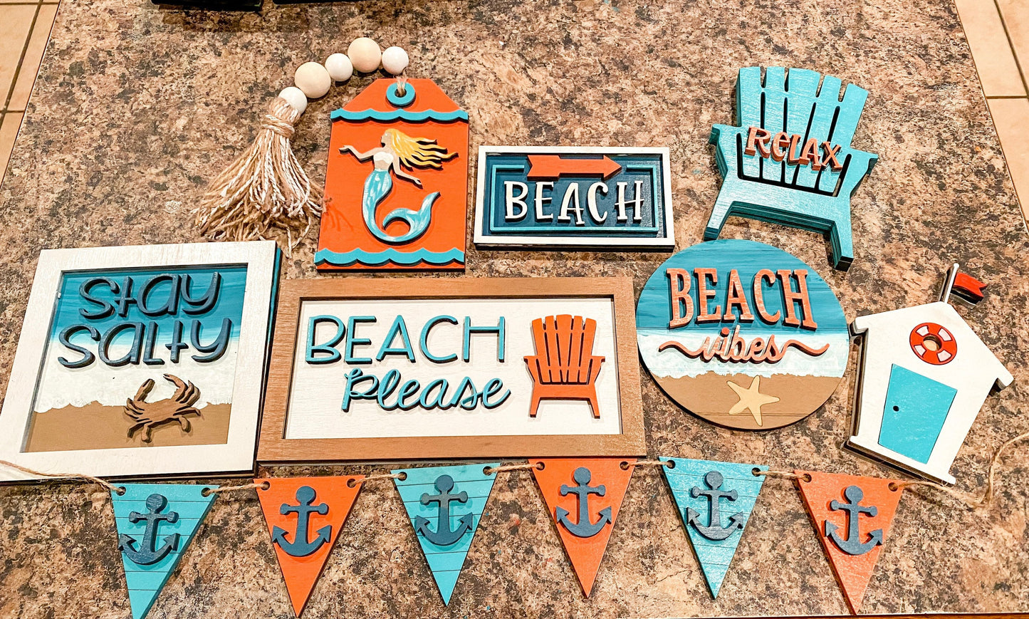 Beach Tray decor, Beach signs, tiered tray signs
