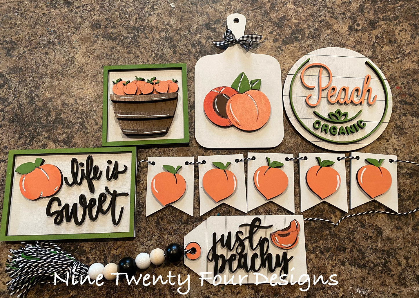Just peachy tiered tray decor, tiered tray signs, peach decor