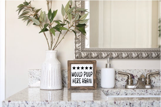 Would poop here again wooden sign/ bathroom sign/ funny sign/ housewarming decor/modern farmhouse sign/ mini sign/ bathroom sign