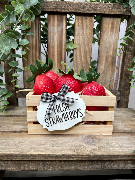 Fresh strawberries, strawberry crate, strawberry decor, kitchen decor, strawberries