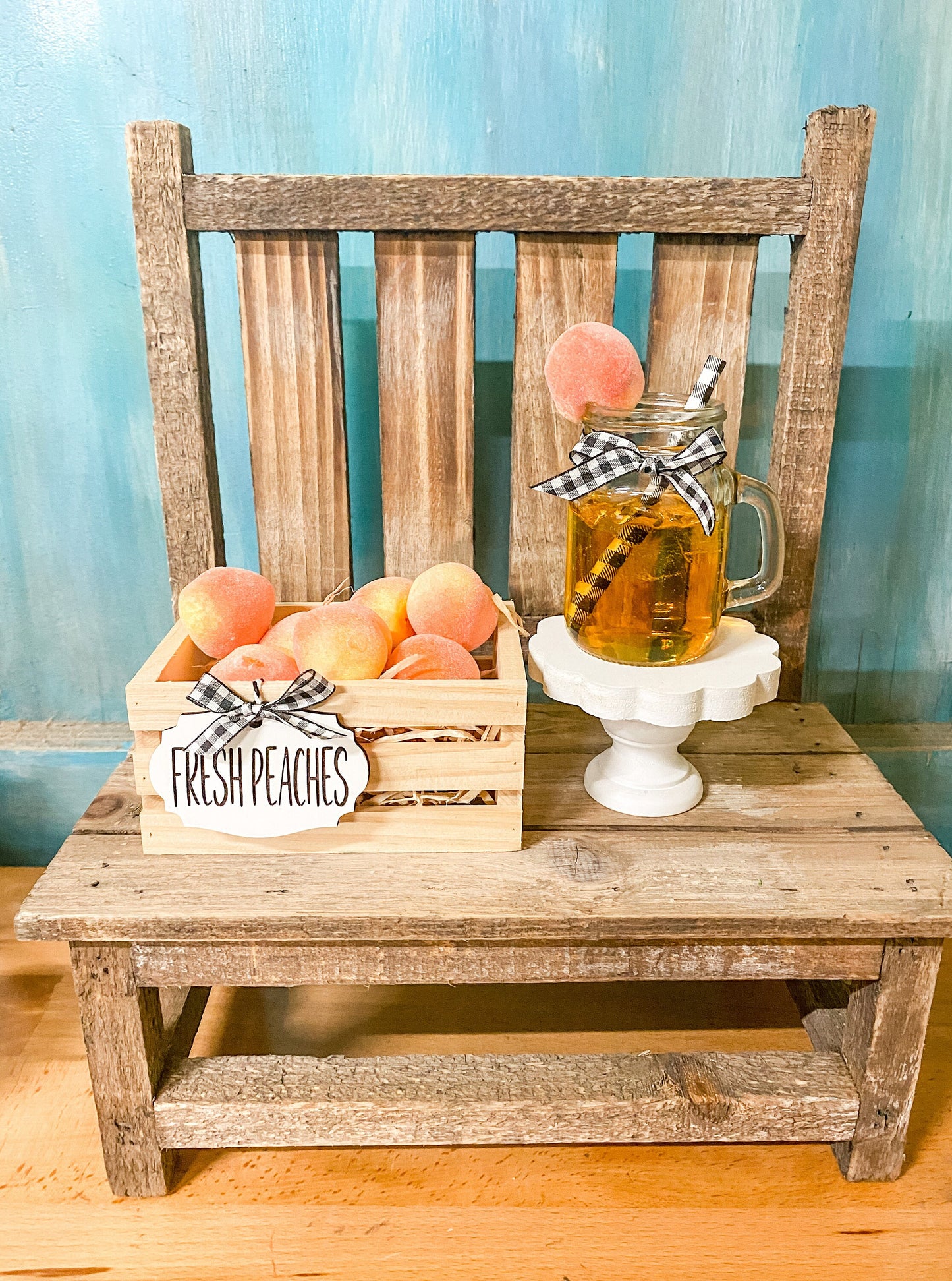 Faux Peach Drink | Fake Peach Jar |Faux Peach | Peach Tiered Tray Decor| Fake Summer Drink| Peach Decor| Summer Decor| Rae Dunn Inspired