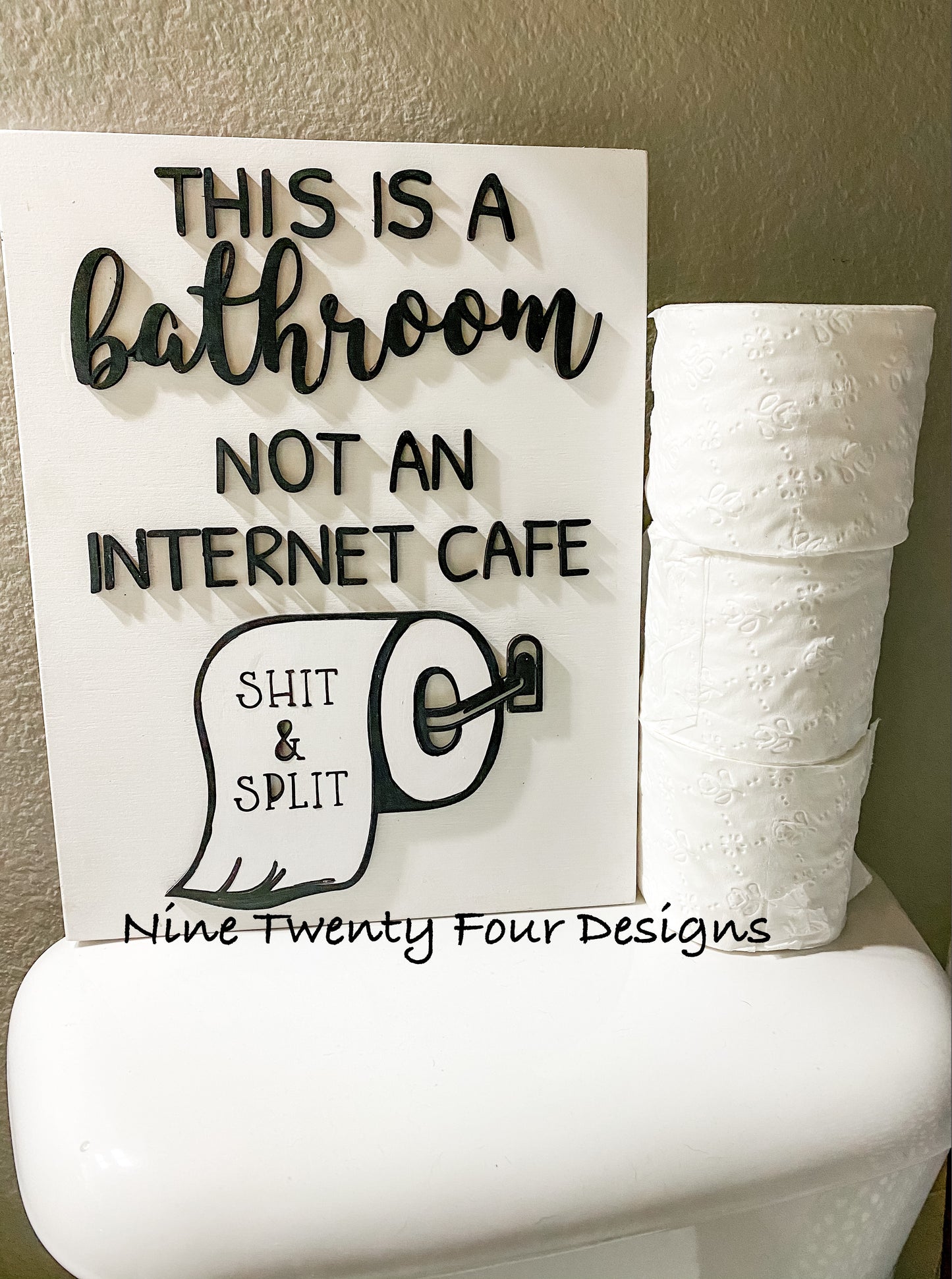 This is a Bathroom 3D sign, wood sign