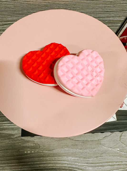 Set of 2 fake heart waffle macaroon cookies, valentines decor, valentines  table scape, tiered tray decor, farmhouse decor