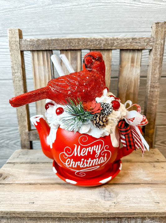 Cardinal Merry Christmas Teapot