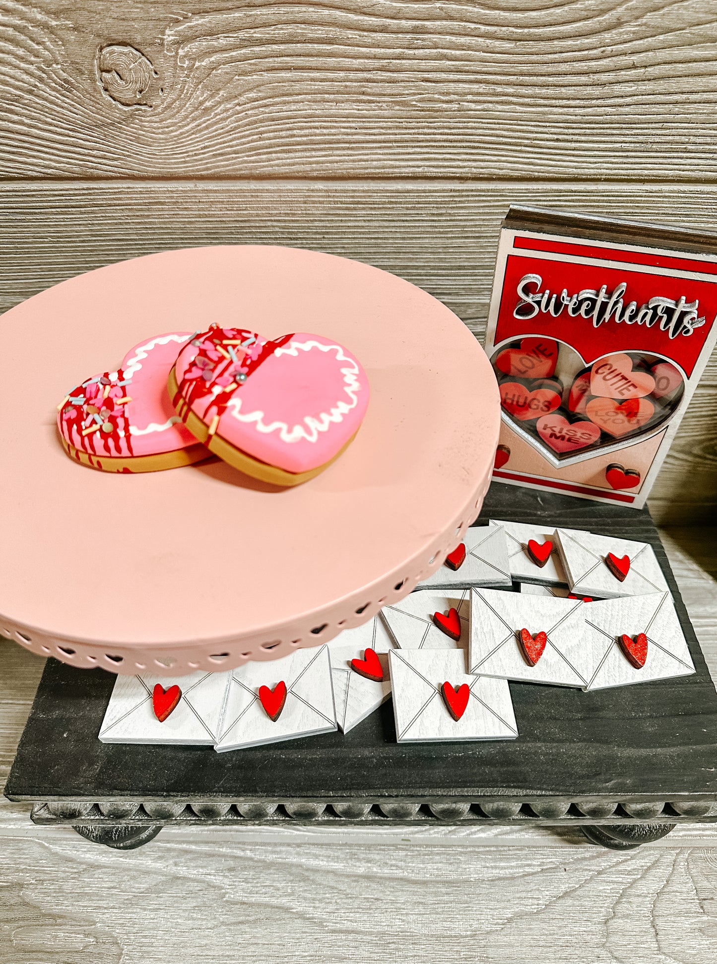 Set of 2 fake heart cookies, valentines decor, valentines  table scape, tiered tray decor, farmhouse decor