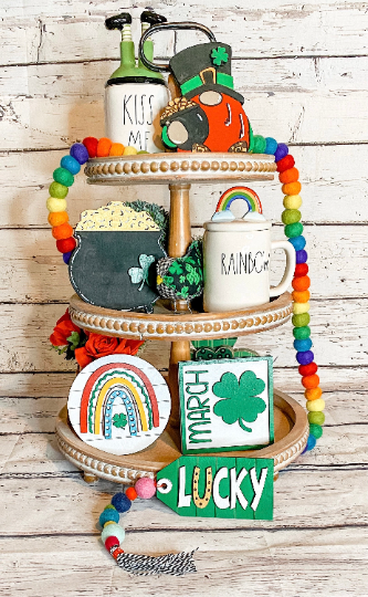 St. Patricks Day Tiered Tray signs, Leopard Gnome, Tray signs